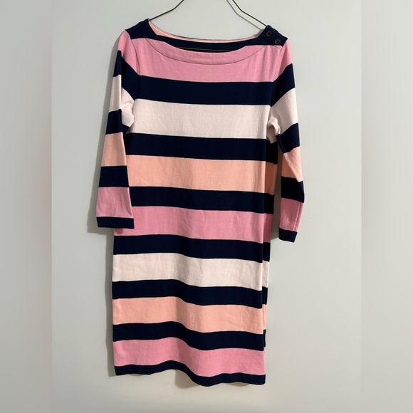 Lands' End Dresses & Skirts - Lands' End Dress Womens Striped Boat Neck 3/4 Sleeve Pink Navy Small Cotton EUC